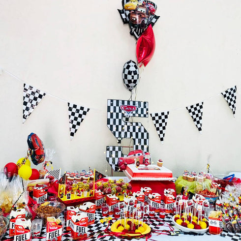 Piokio 100ft Black and White Checkered Flag Banner for Racing Birthday Decorations, Nascar Cars Party Supplies
