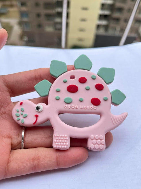 Dinosaur Toys Baby Teething Toys Teether with pacifier clip for Infant Baby Newborn 0-6 Months 6 to 12 18 Months and Up- Dino Teether Toy Freezer Safe & BPA Free (Pink)