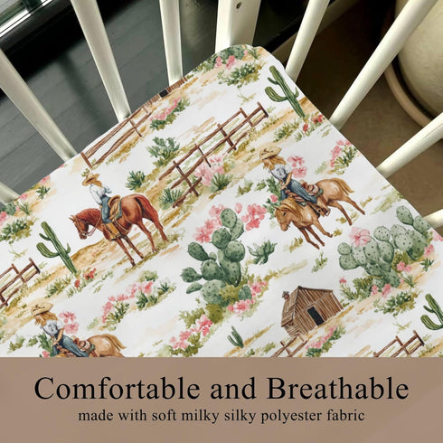 Wicbfdfv 28x52 Inch Vintage Western Cowgirl Cactus Boho Floral Fitted Baby Crib Sheet for Boys Girls Breathable Retro