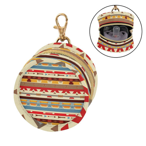Boho Tribal Aztec Round Pacifier Storage Case with Zipper, Portable Pacifier Case for Travel, Diaper Bag & Purse