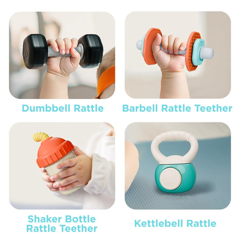 Set, 3-6-12 5 7 8 9 10 Girl-4PCS iPlay, iLearn Baby First Gym Rattle Infant Dumbbell Weights Teething Rattles Month