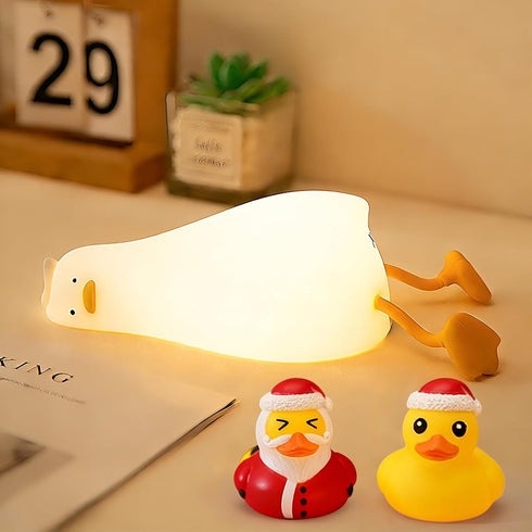 Dimmable/Rechargeable Lying Flat Duck Night Light,Cute White Elephant Gifts,Existential Crisis Duck Lamp,Silicone