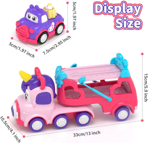 7 1 1 2 2 3, 1 2 3 usrela in Unicorn Carrier Truck Toy for Year Old Girl Car with Light & Music, Princess Toddler Girl