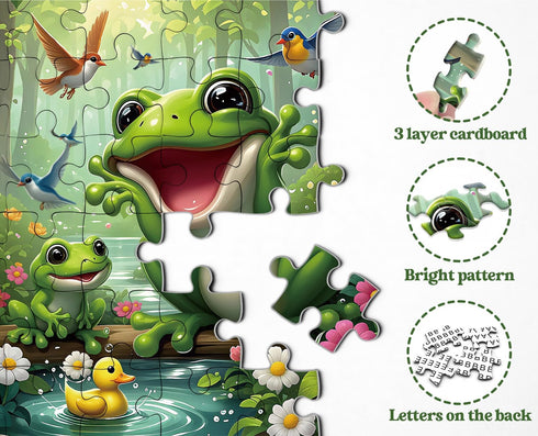 PPuzzling 1000 Cute Forest Frog Puzzles for Adults Pieces, Nature Animal Scene Jigsaw Puzzle with Birds, Flowers
