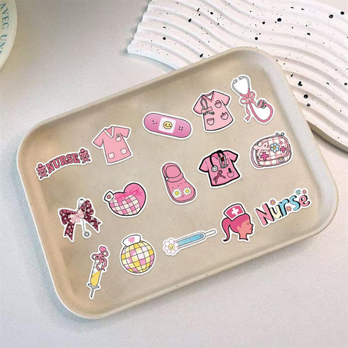 Hopetl 50Pcs Pink Bow Nurse Stickers Medical Accessories Stickers for Laptop, Water Bottle, Scrapbook, Journaling