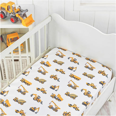 Handywa 2 Pack 28 52 Cotton Fitted Crib Sheets, Construction Trucks and Chevron Print, Fits Standard x in Baby Crib