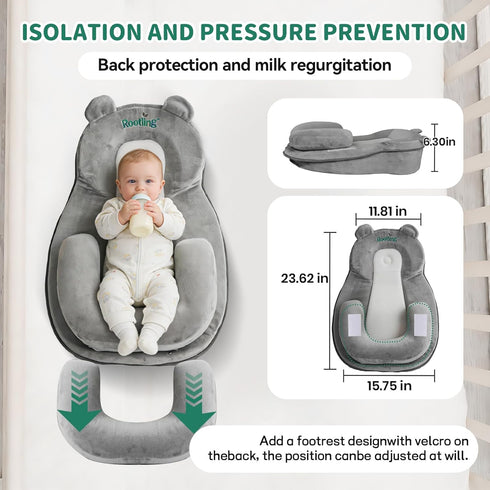 Rootling Baby Feeding Pillow, Anti Overflow Feeding Pillow for Reducing Spit-Up, Safety Nursing Pillow, Baby Lounger
