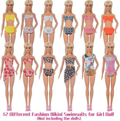 42Pcs Doll Clothes and Swimming Accessories for 12 inch Boy and Girl Dolls, Includes Bikini Swim Suit, Swim Trunks,