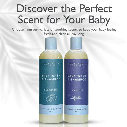 1 Pack 12oz SoCal Suds & Company Baby Body Wash & Shampoo with Shea Moisture for Sensitive Skin, Bath & Hair Products