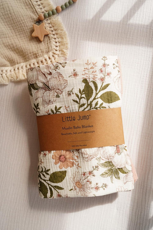 2-Pack 47 47 inches Little Jump Cotton Muslin Swaddle Blankets for Baby Boys Girls Unisex - Boho Floral Baby Blanket
