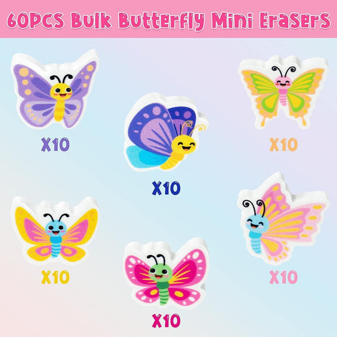 Haooryx 60pcs Spring Butterfly Mini Erasers for Kids, Novelty 3D Desk Puzzle Erasers for Classroom Prizes