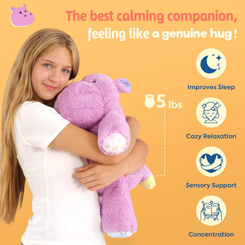 23.6 inch 5 lbs PEACH CAT Hippo Weighted Stuffed Animals Large Hippopotamus Plushies Cute Plush Toys Gifts for Kids