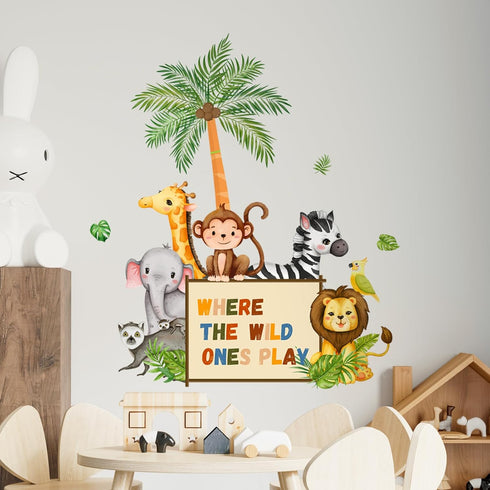 Supzone Jungle Animals Wall Decals Playroom Wall Stickers Where The Wild Ones Play Elephant Giraffe Lion Monkey Wall