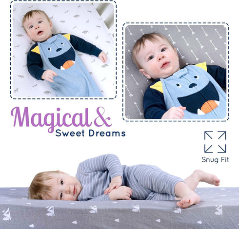 (3 Pack) 52 28 9 Set Fitted Unisex Crib Sheets by GROW WILD - Jersey Knit Cotton Crib Sheets for Boys or Girls, x x