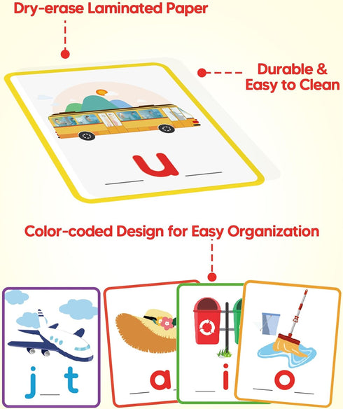 Gojmzo CVC Word Writing & Spelling Flash Cards, Preschool Learning Activities for Kindergarten Homeschool Supplies