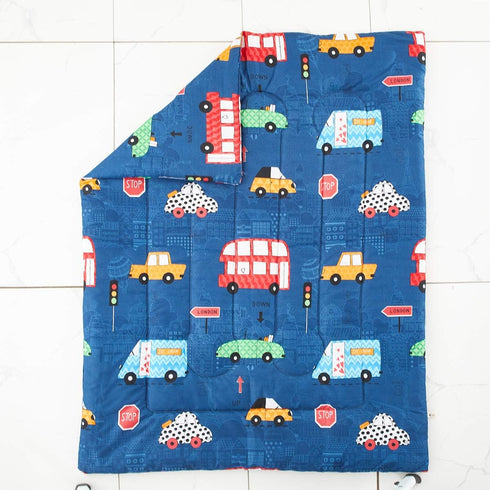 Set 1 Boys Toddler Bedding Navy with Colorful Cars Includes Boys Comforter, Flat Sheet, Fitted Sheet and Pillowcase