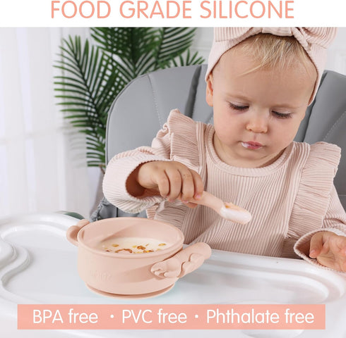Butterfly Baby Feeding Set - Suction Bowl with Spoon & Fork, Baby Led Weaning Supplies, Toddler Utensils, Pink