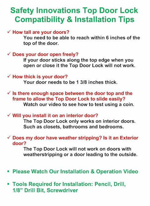 Safety Innovations Deluxe Child Proof Door Top Lock for 1 3/8 Inch Thick Interior Doors, (1-Pack)