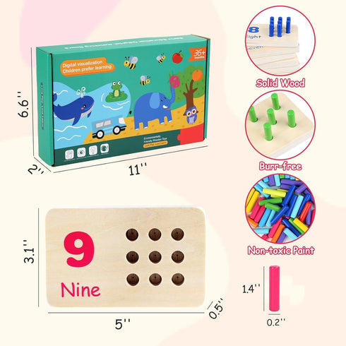 Counting 3 4 5 6 7 Wooden Numbers Peg Board for Kids, Montessori Math Toy for Toddlers, Math Manipulatives Preschool