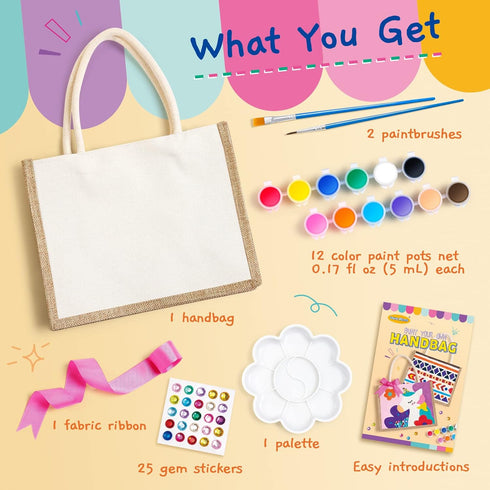 Drama Planet Painting Kit, Paint Your Own Handbag, Arts and Crafts for Girls, DIY Personalized Handbag Gifts