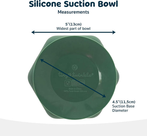 Tiny Twinkle Olive Silicone Suction Bowl with Lid for Baby & Toddler - 100% BPA Free, Microwave Safe Snack Container