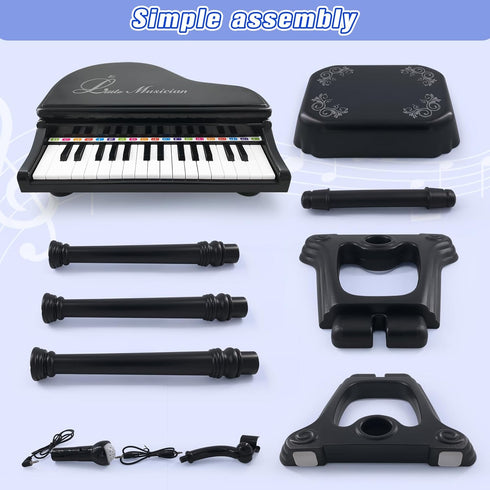 Love&Mini 31 Keys Kids Piano Keyboard Toys with Microphone and Stool, Black, for Kids Age 3+