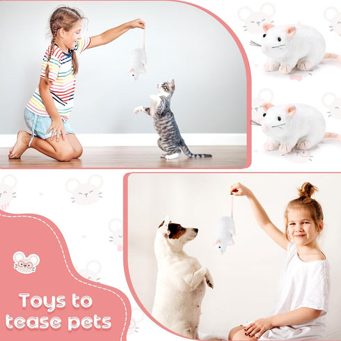 4 Pcs Stuffed Rat Plush Toys, Realistic 7 Inch Soft Cuddly Mouse Plushies for Birthday Party Favor (White)