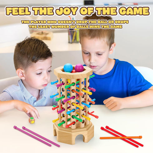 3-6 Montessori Wooden Board Game for Kids Years - Educational Learning Toy with Colorful Sticks, Dice& Balls - Fine