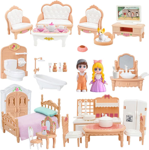 MOLINGXUAN Princess Dollhouse Furniture Set, 48 Piece Luxury Miniature Accessories Collection with Living