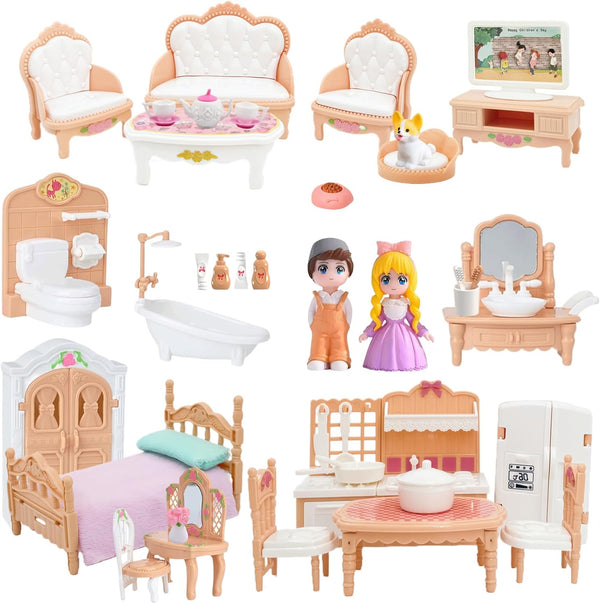 MOLINGXUAN Princess Dollhouse Furniture Set, 48 Piece Luxury Miniature Accessories Collection with Living