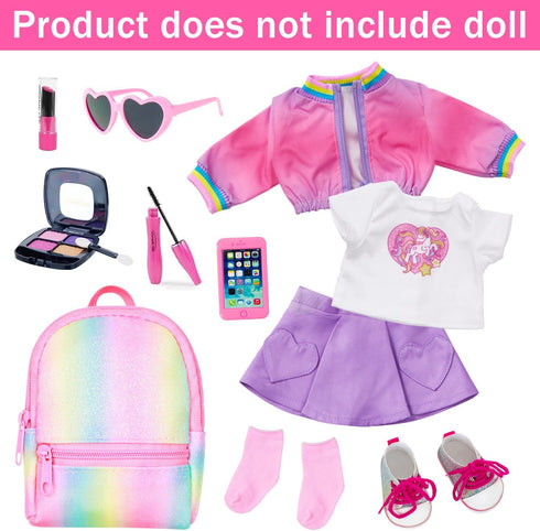 18 Inch Set Playsets Backpack American Doll Clothes and Makeup Accessories - Dolls Makeup and Outfit Bundle