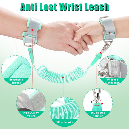 Child Safety Harness Leash for Toddlers - Anti-Lost Wrist Link (Green)