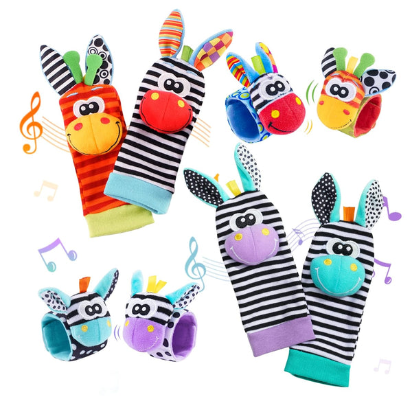 Baby Wrist Rattles Foot Finder Socks Set, Arm Hand Rattle and Ankle Socks for Babies 0-6 Months