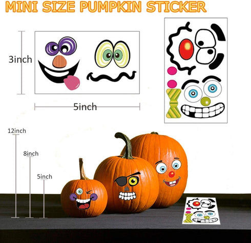 36 Pack Halloween Pumpkin Decorating Stickers - Mini Face Stickers for Kids Toddlers Party Favors (18 Sheets, Pumpkins