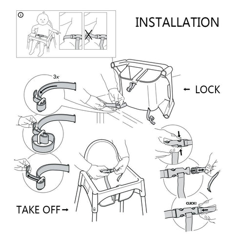 ZARPMA High Chair Straps, 3 Point Harness Straps Belt for Child Chair Strap for IKEA Antilop High Chair (Black)