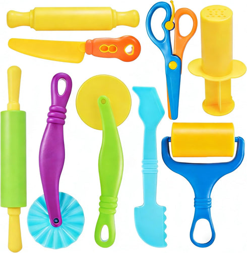 Yunerkita 9PCS Dough Tools Set, Kids ABS Clay Molds Kit with Roller, Scissors