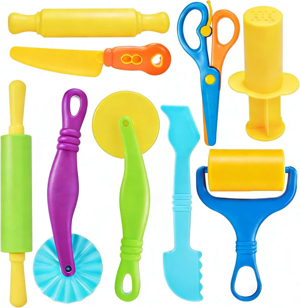 Yunerkita 9PCS Dough Tools Set, Kids ABS Clay Molds Kit with Roller, Scissors