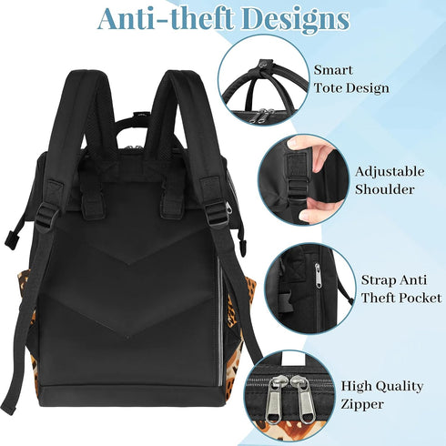 Honeybaby Backpack 19L Diaper Bag for Mom & Dad Print Abstract Leopard Large Diaper Bag Tote with Multi-Pocket