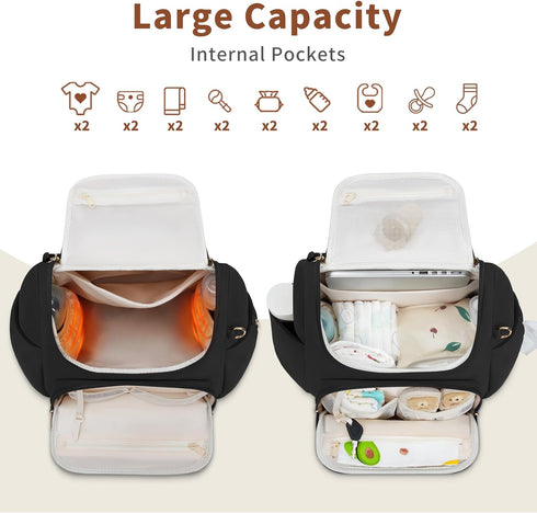 Backpack CEI-CEI Neoprene Diaper Bag Stylish Baby Maternity Bags Travel Tote for Mom with Insulated Pockets, Changing