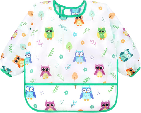 Accmor 4 Pack 6-36 Long Sleeve Bibs, Baby Smock Waterproof Sleeved Bib Smock for Baby Toddler Months