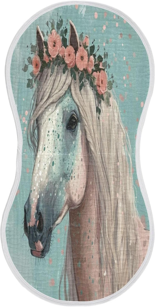 Bulletgxll Grey Horse Unisex Baby Burp Cloths Set of 4, Soft Absorbent Organic