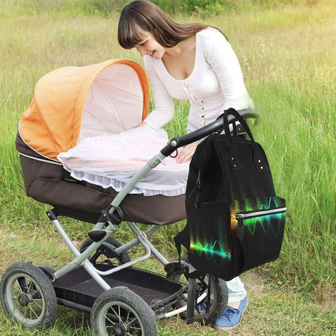 FHEDVBN Backpack Mummy Backpacks Daypack Cool Music sound wave Diaper Bag for Women Multifunction Waterproof for Mom