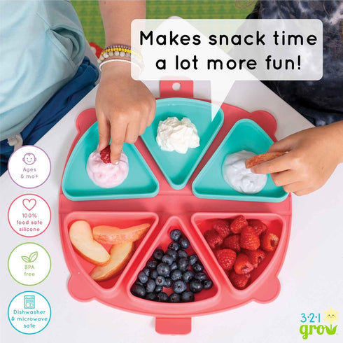 3 Silicone On-The-Go Snack Mat Foldable Reusable Placemat with Compartments and Lids Travel-Friendly Baby and Toddler