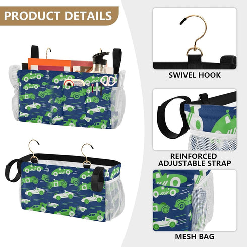 miaozhen Cartoon Cars Dark Blue and Green Bedside Storage Bag Hanging Organizer Rocking Chair Storage Bag for Bunk