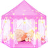 Pink Princess Tent for Girls - Kids Play Tent with LED Star Lights, Castle Playhouse for Indoor Outdoor Games, 55×53