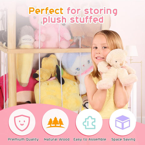 200 Fuilee Extra Large Stuffed Animal Storage for Corner Organizer,Premium Wooden Material with Elastic Cord Hold Up