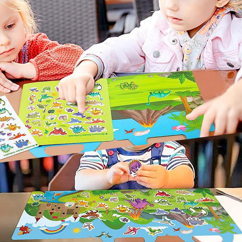 Reusable Sticker Books for Kids, Travel Dinosaur Sticker Books for 3-5 Year Olds, Educational Gifts for Boys & Girls