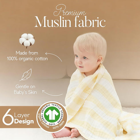 Set 100% 5-Piece Set (2 3 6 Muslin Baby Bath Towel - Organic Cotton Large Towels & Washcloths), Layer Super Soft