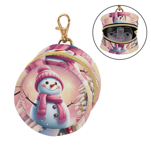 Christmas Snowman Round Pacifier Storage Case with Zipper, Portable Pacifier Case for Travel, Diaper Bag & Purse