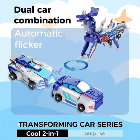 2-in-1 2 Collision Transforming Dinosaur Car Toy, Magnetic Cars Transform into Dinosaur Toys for Kids Toddler,Fun